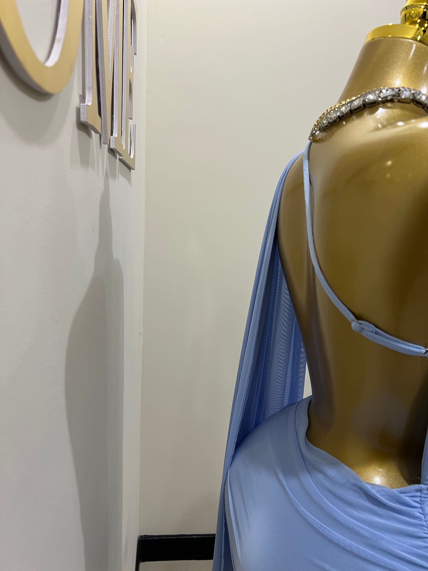 Michelle Backless Allegra Mesh Dress (Blue)