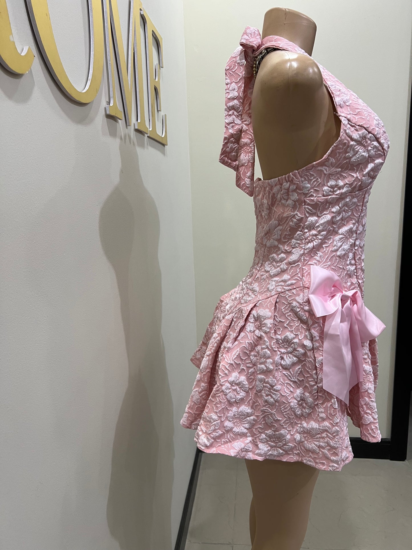 Diana Princess Bow Mini Dress (Pink)
