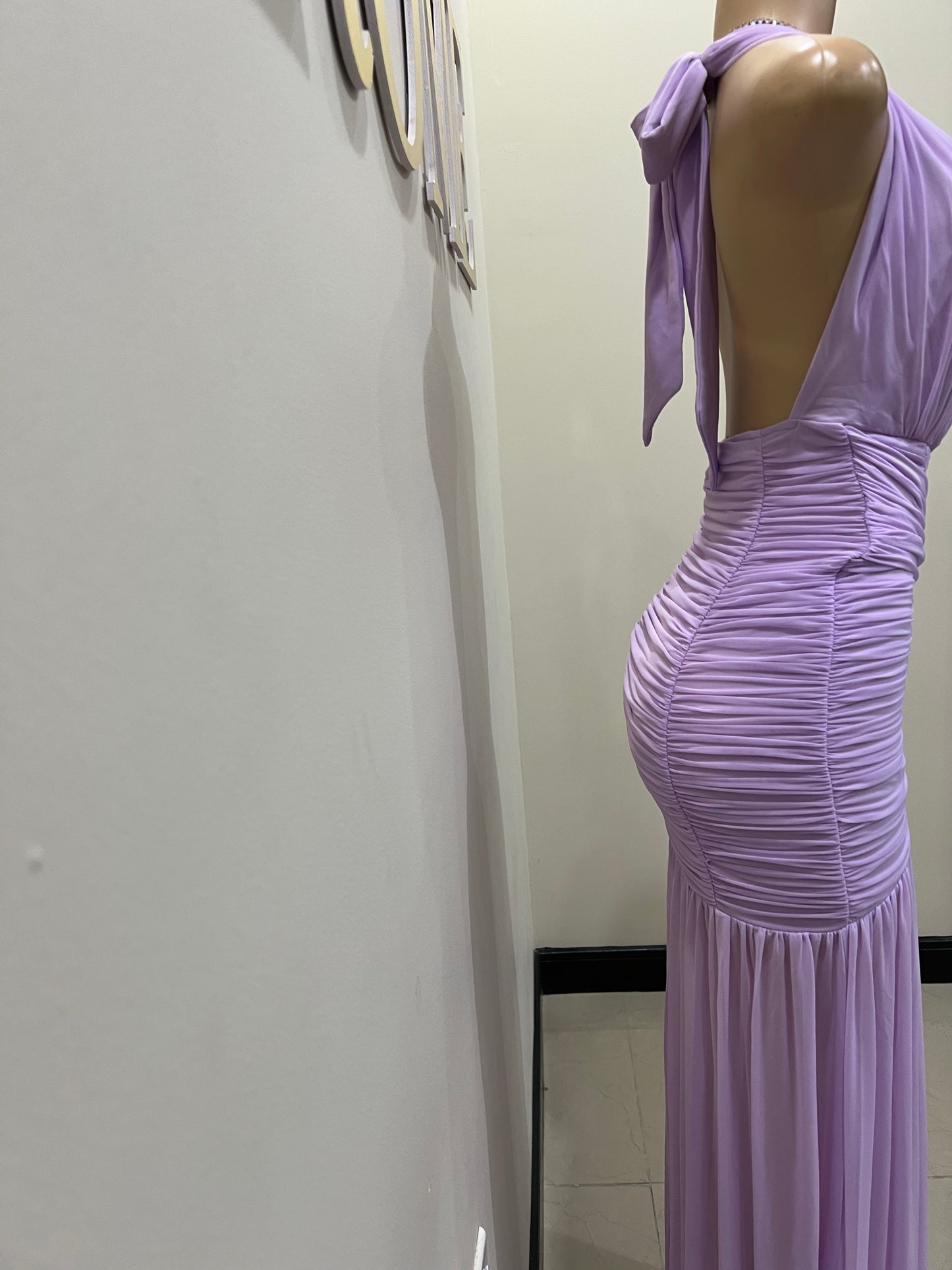 Michelle Grace Deep V Tie Split Dress (Lilac)
