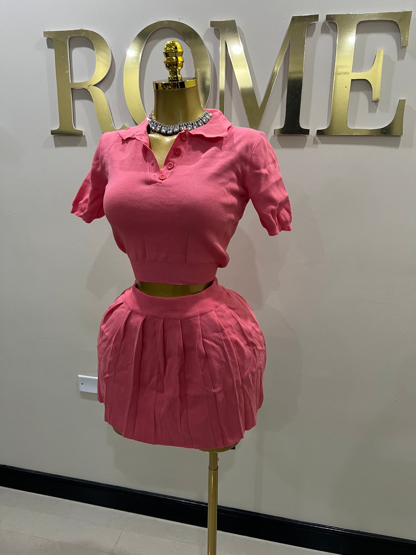 Hampton Pleated Skirt Set (Peach Pink)