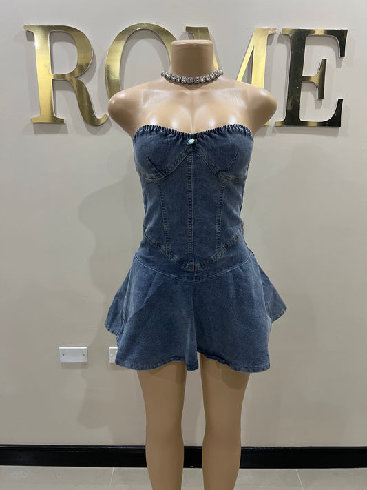 Cinderella Denim Sweatheart Dress (Blue)