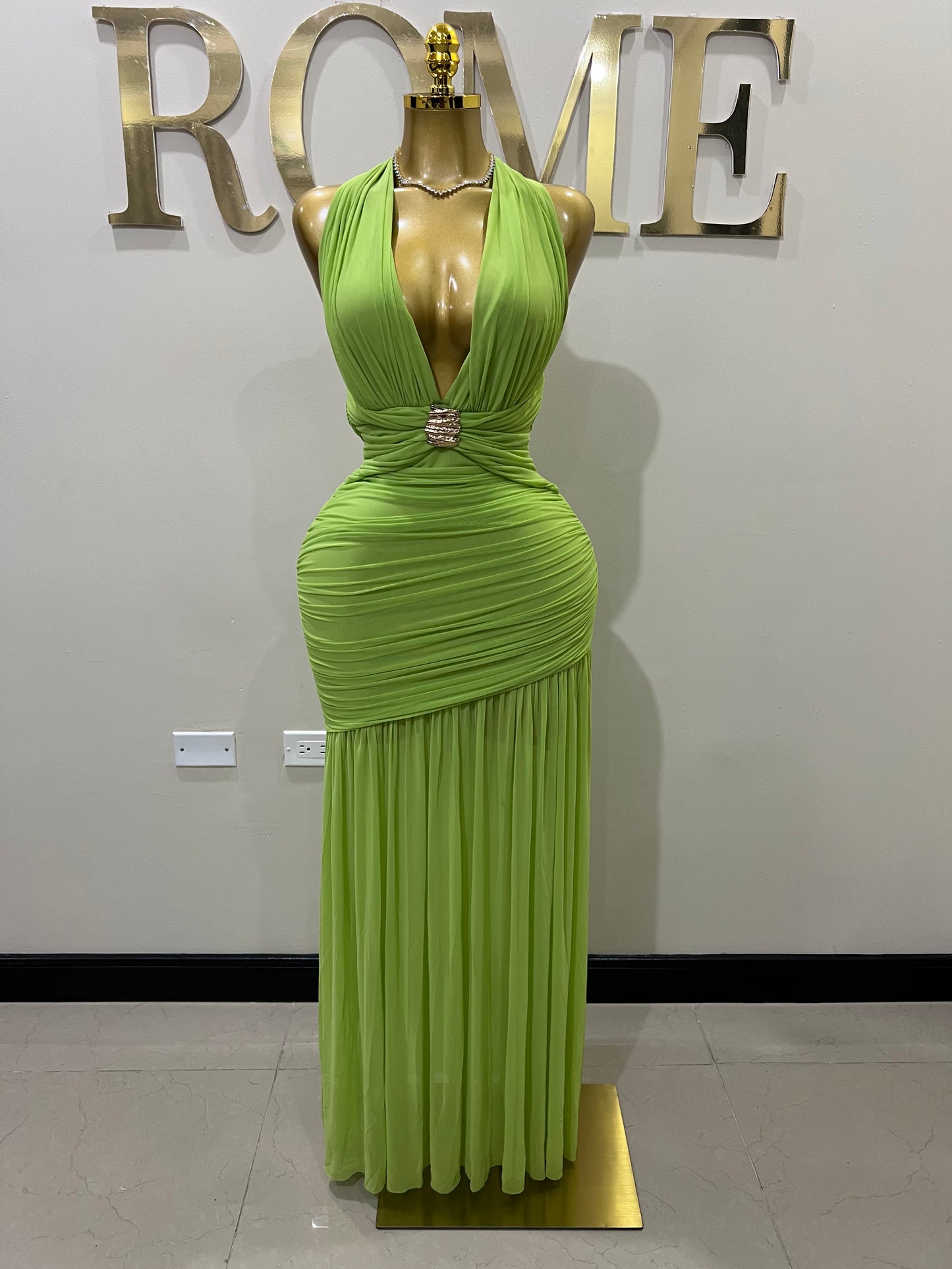Michelle Eve Deep V Dress (Green)