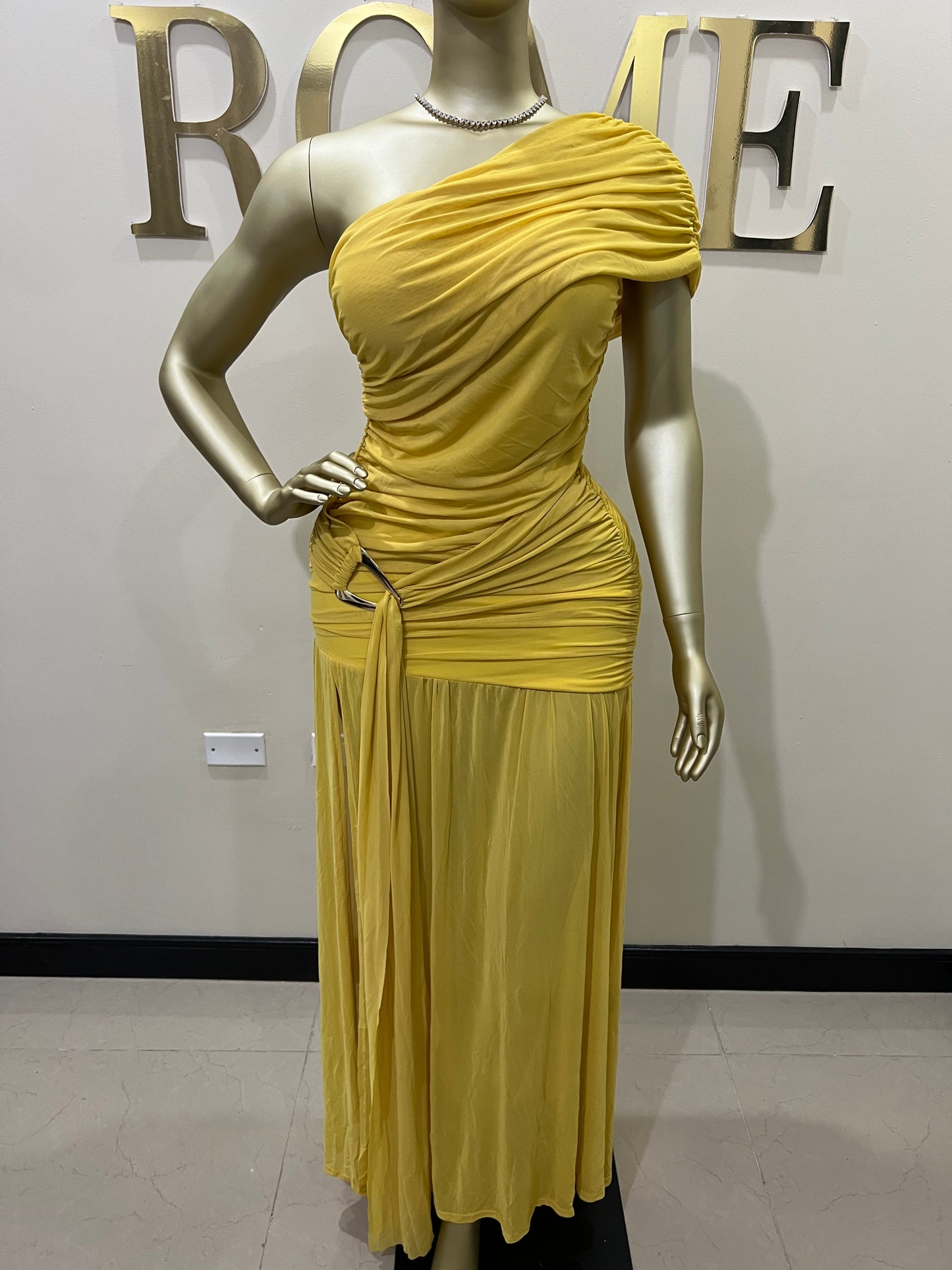 Nara Michelle Angle Mesh Split Dress (Yellow)