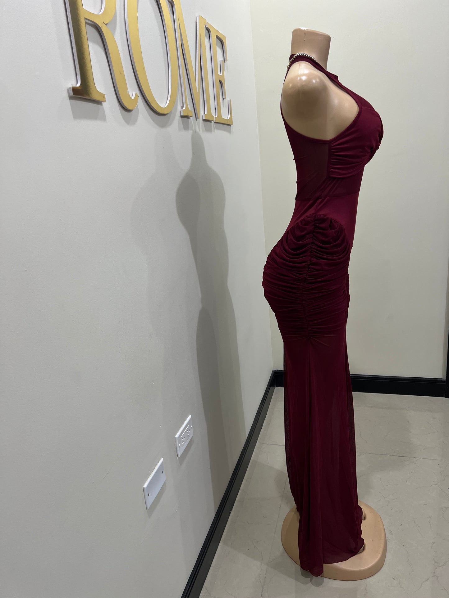 Sweetheart Side Nara Halter Dress (Burgundy)
