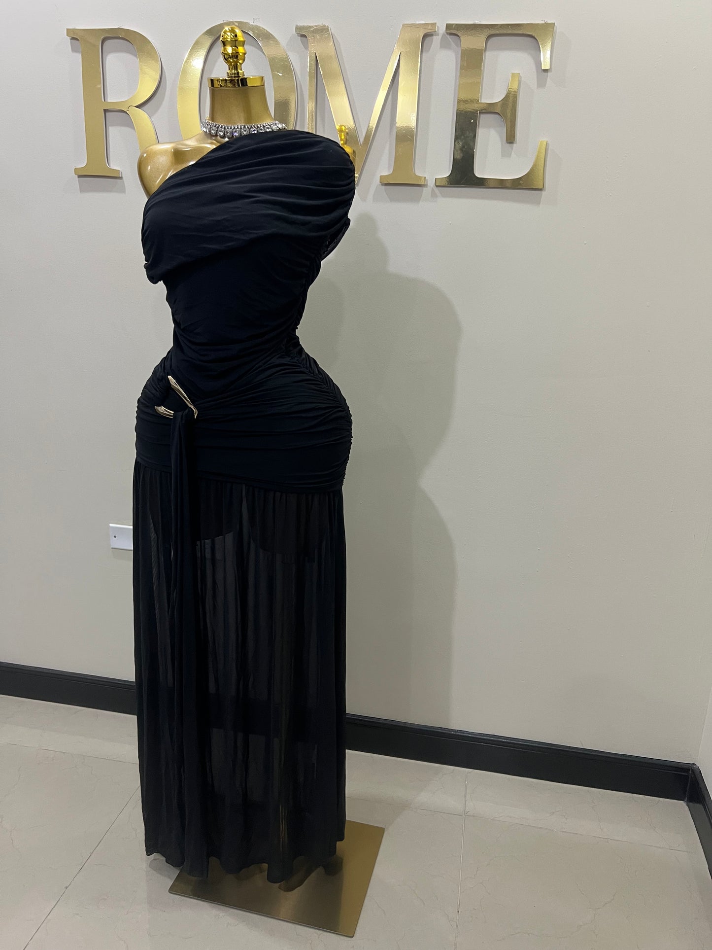 Nara Michelle Angle Mesh Split Dress (Black)