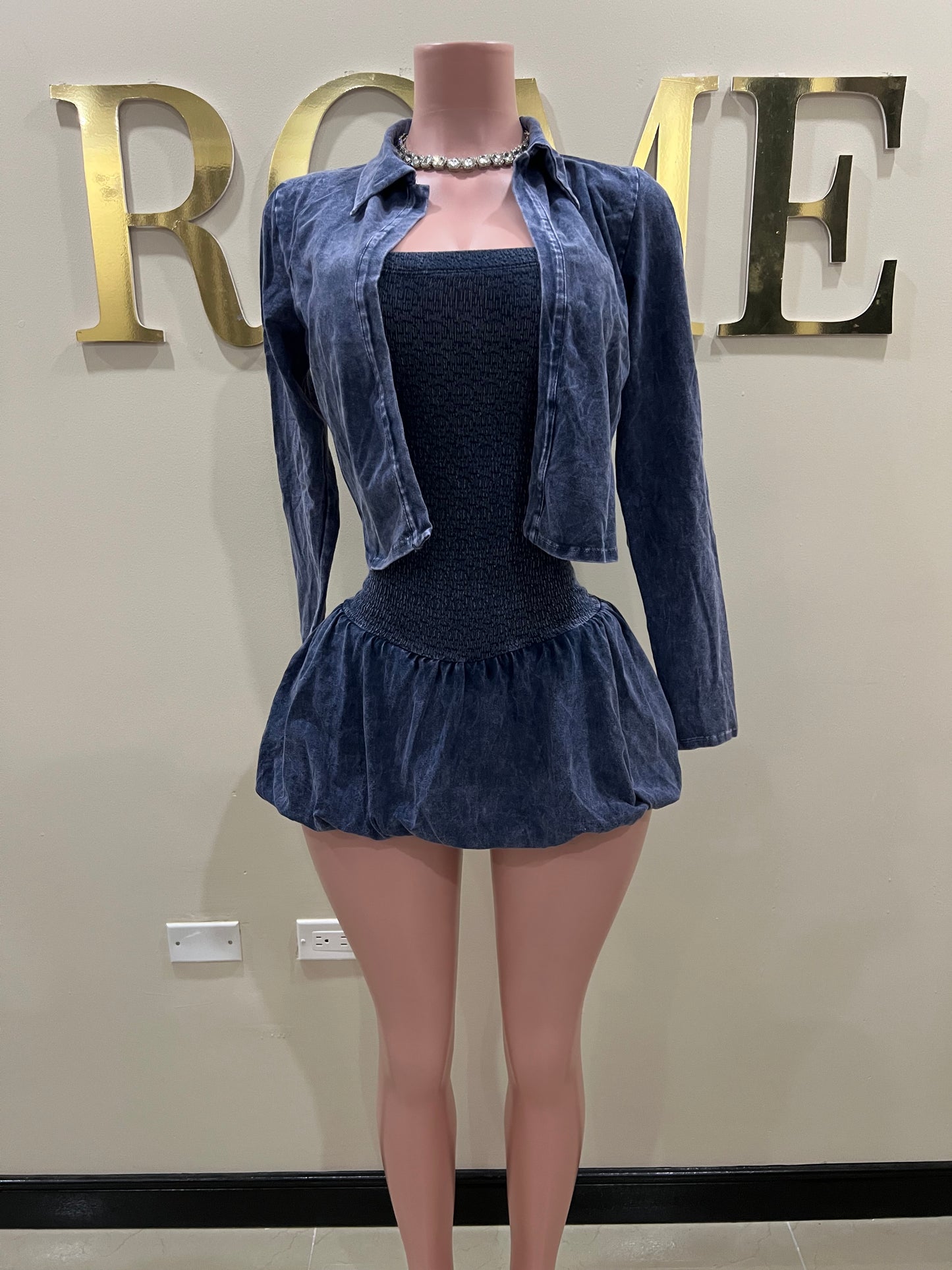 Jordyn Pumpkin Dress & Jacket Set (Blue)