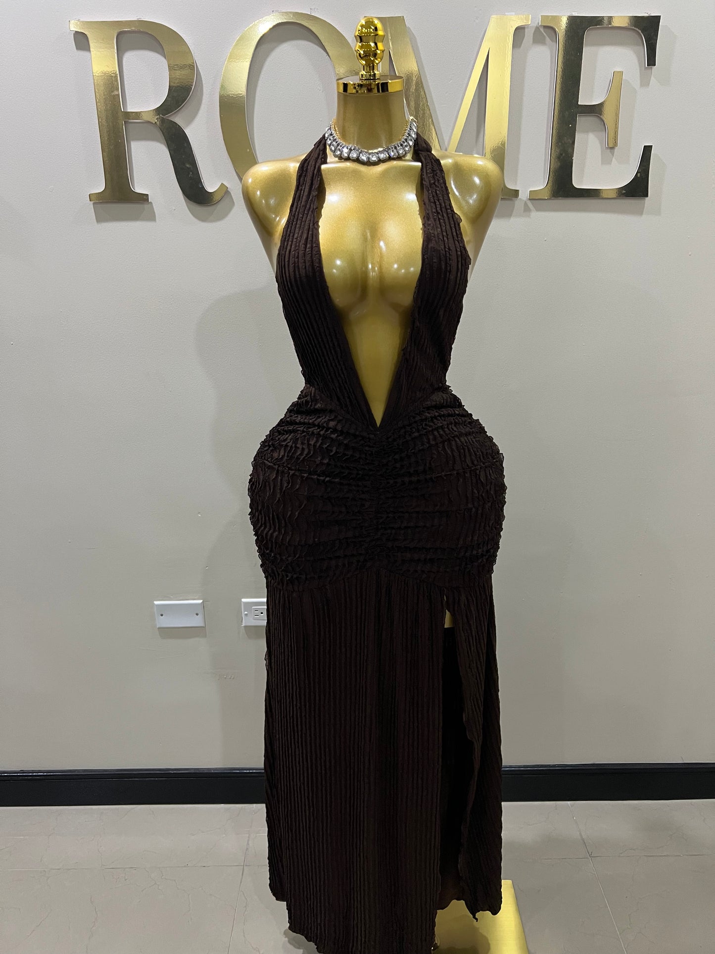 Lily Nara Halter Dress (Dark Brown)