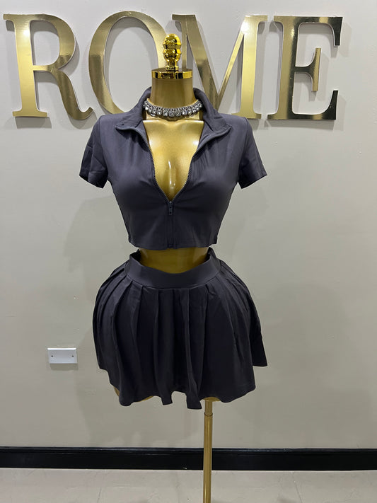 Sia Pleated Skirt Set (Grey)