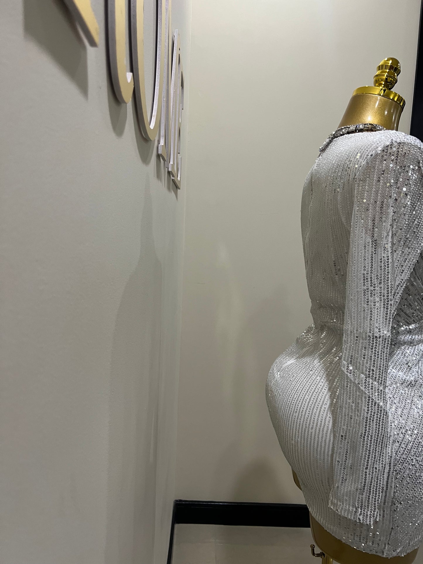 Rachel Sequin Dress (White)