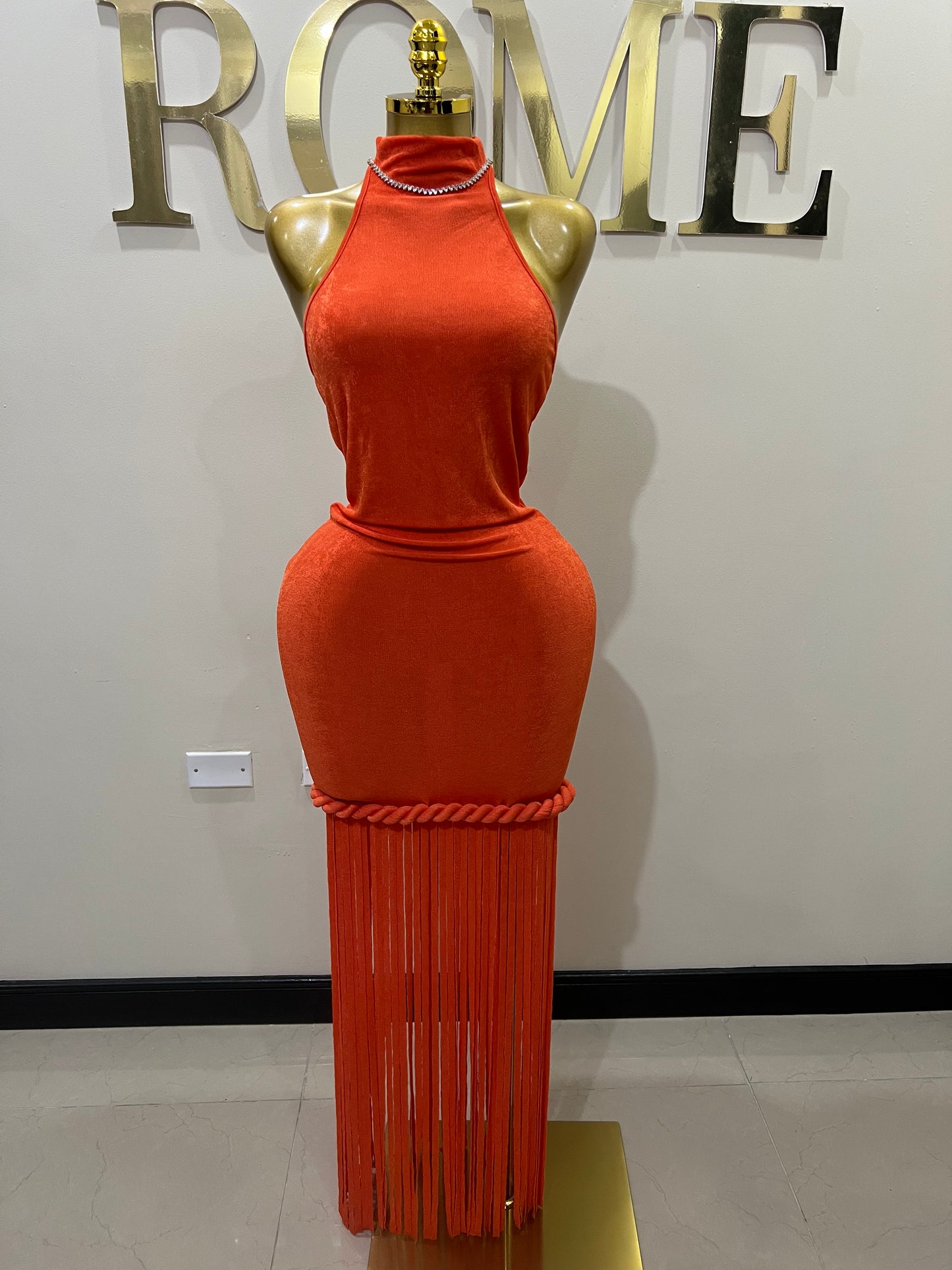 Alice Fringe Rope Dress (Orange)