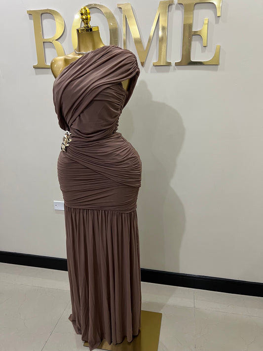Michelle Lydia Shoulder Dress (Latte)