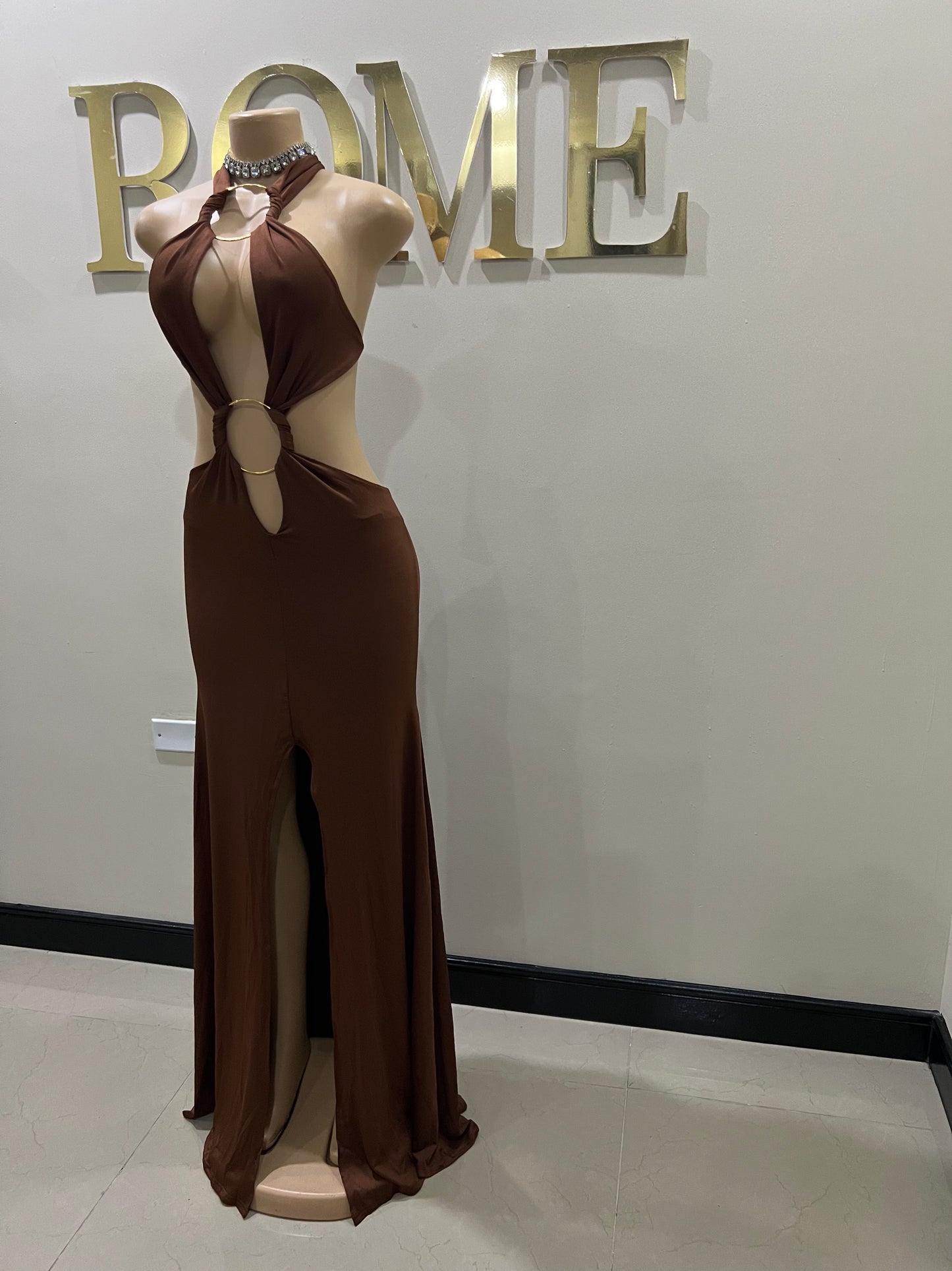 Indie Vibe Rings Dress (Brown)