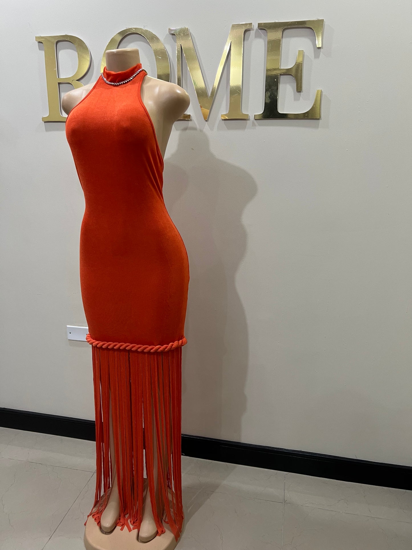 Alice Fringe Rope Dress (Orange)