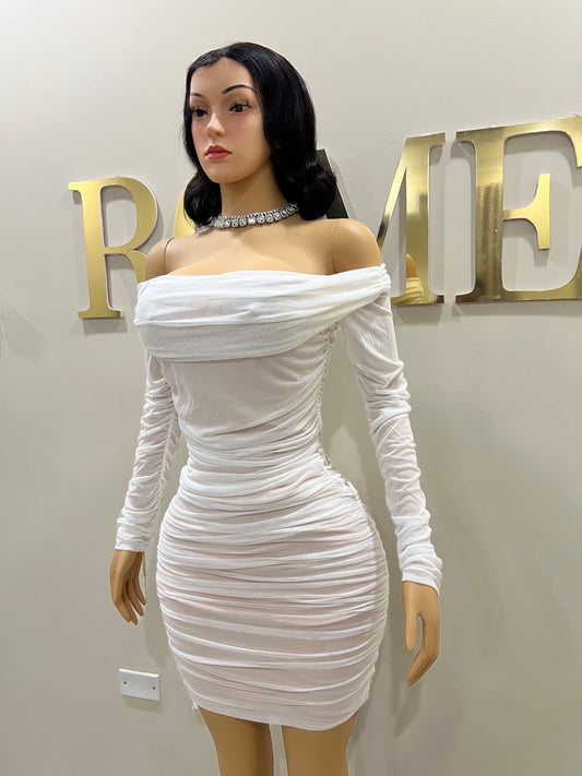 Porsha Long Sleeve Dress (White)
