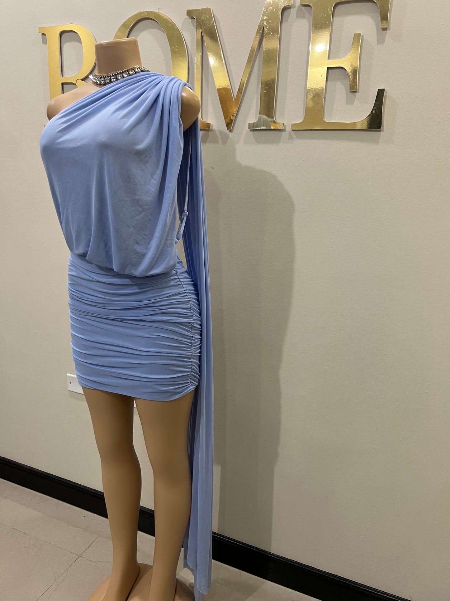 Michelle Backless Allegra Mesh Dress (Blue)