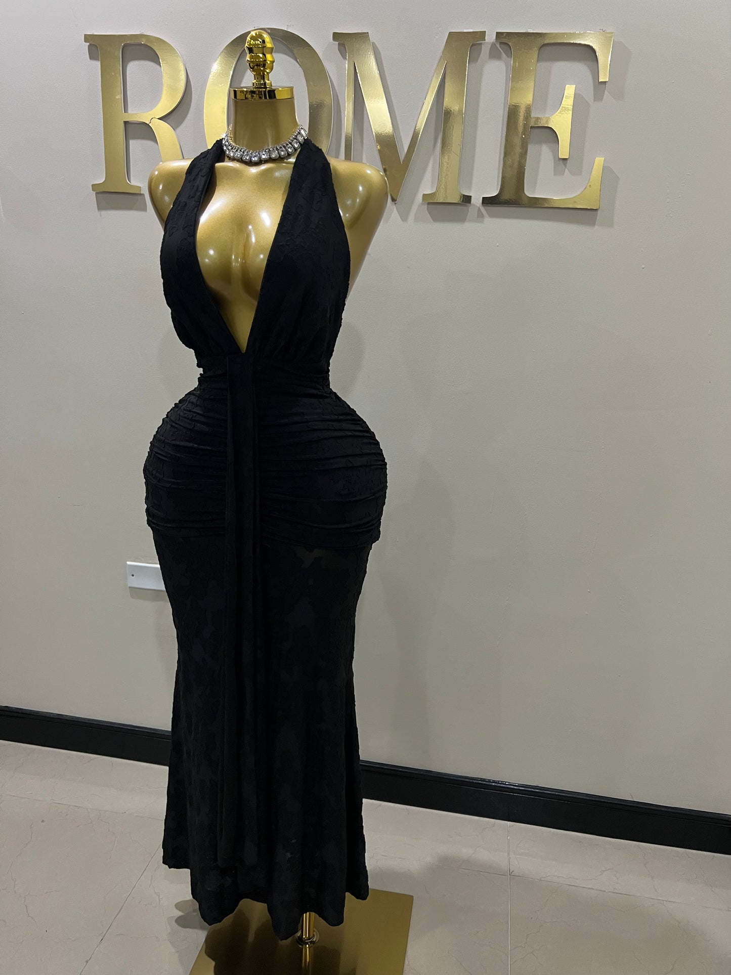 Chinelle Nara Halter Lace Dress (Black)