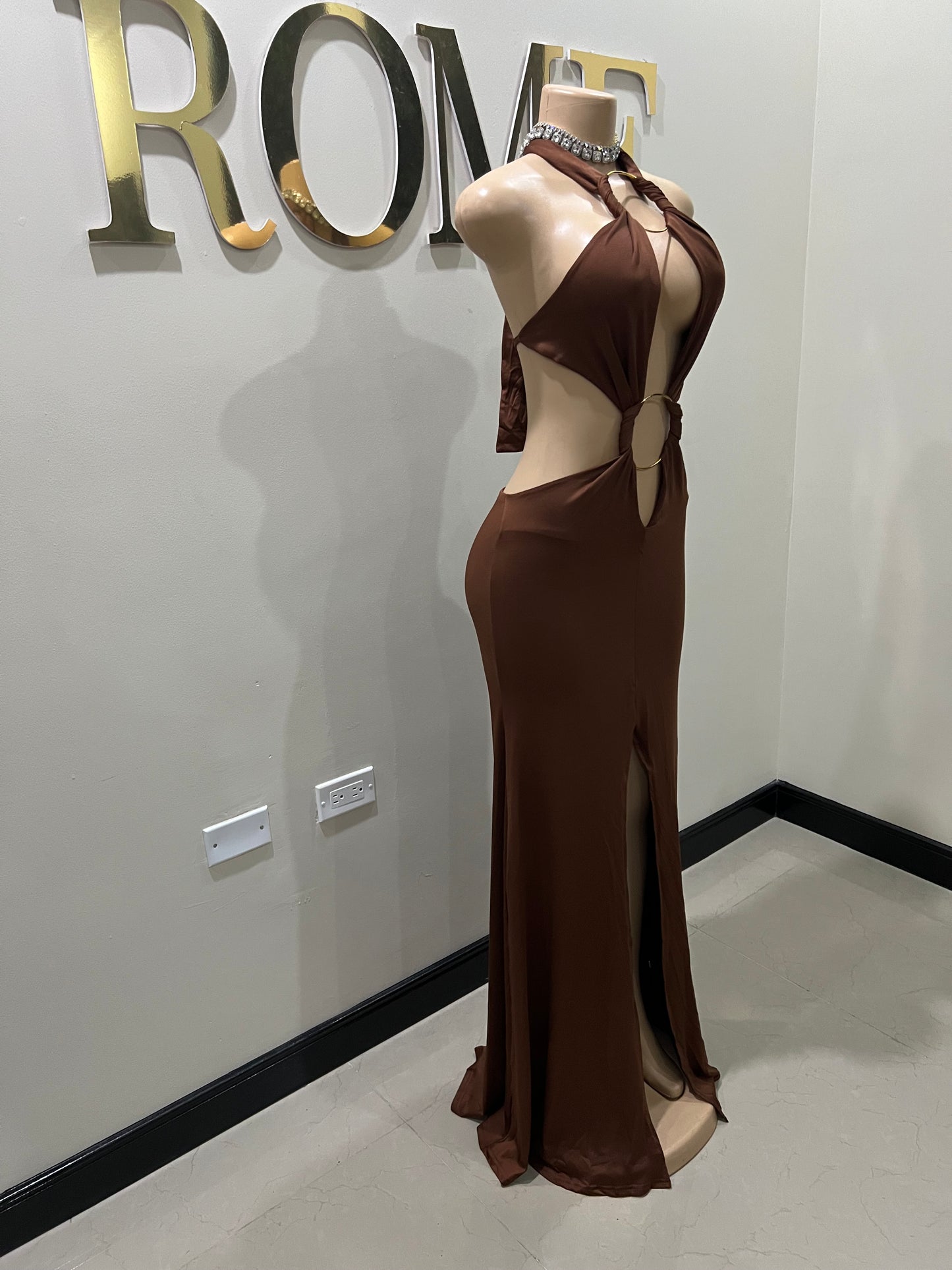 Indie Vibe Rings Dress (Brown)