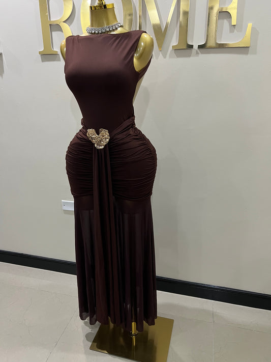 Nara Backless Petal Dress (Brown)