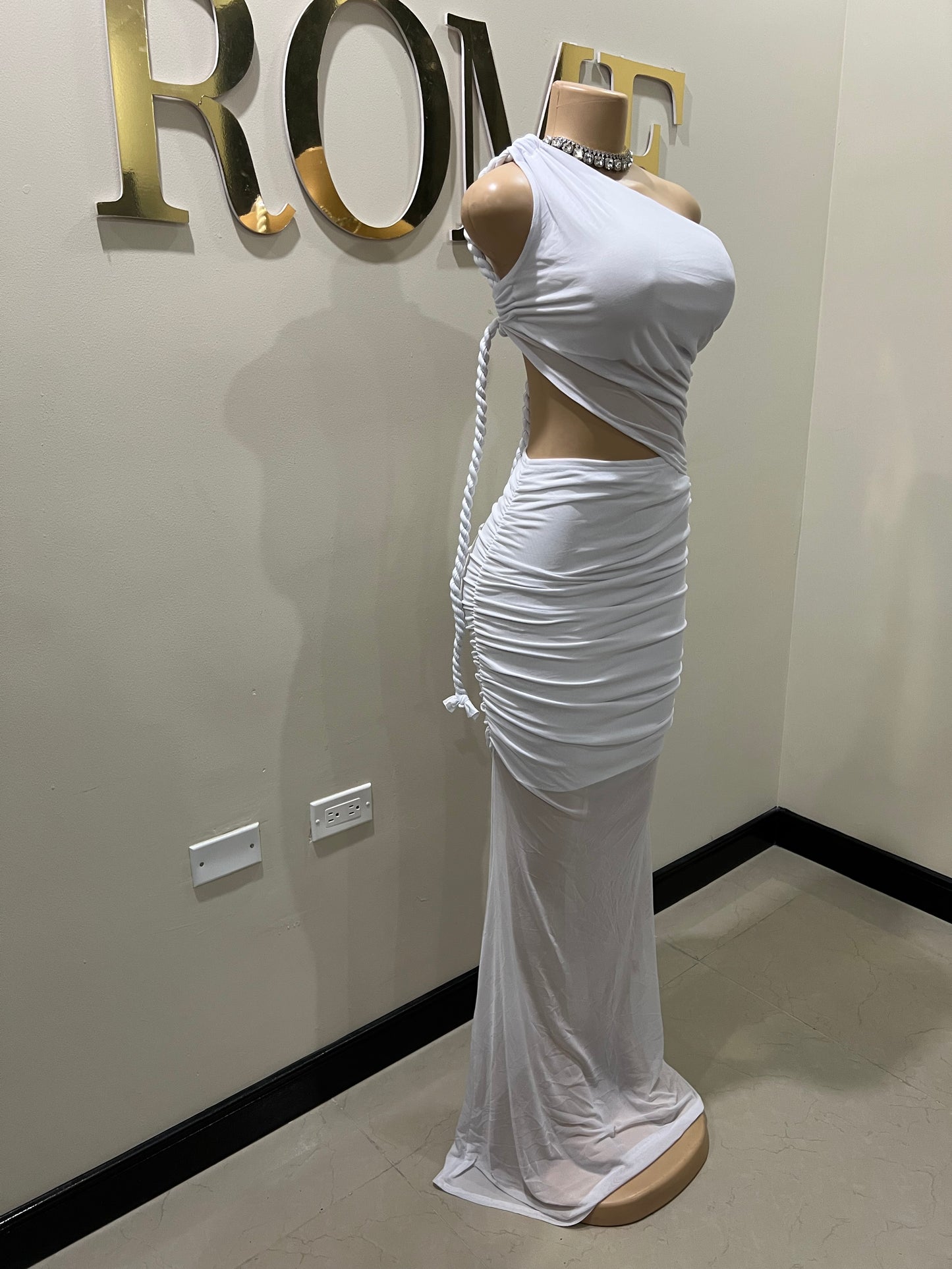 Emma Giselle Mesh Rope Dress (White)