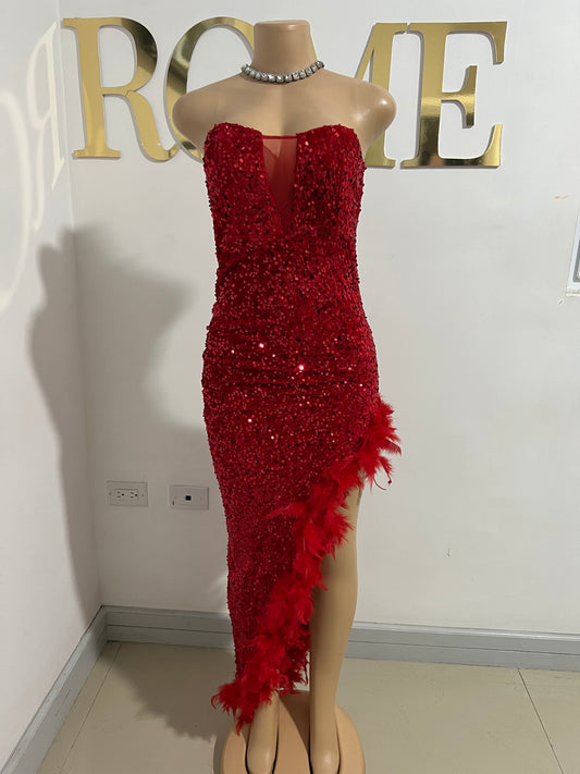Octavia X Feather Dress (Red)