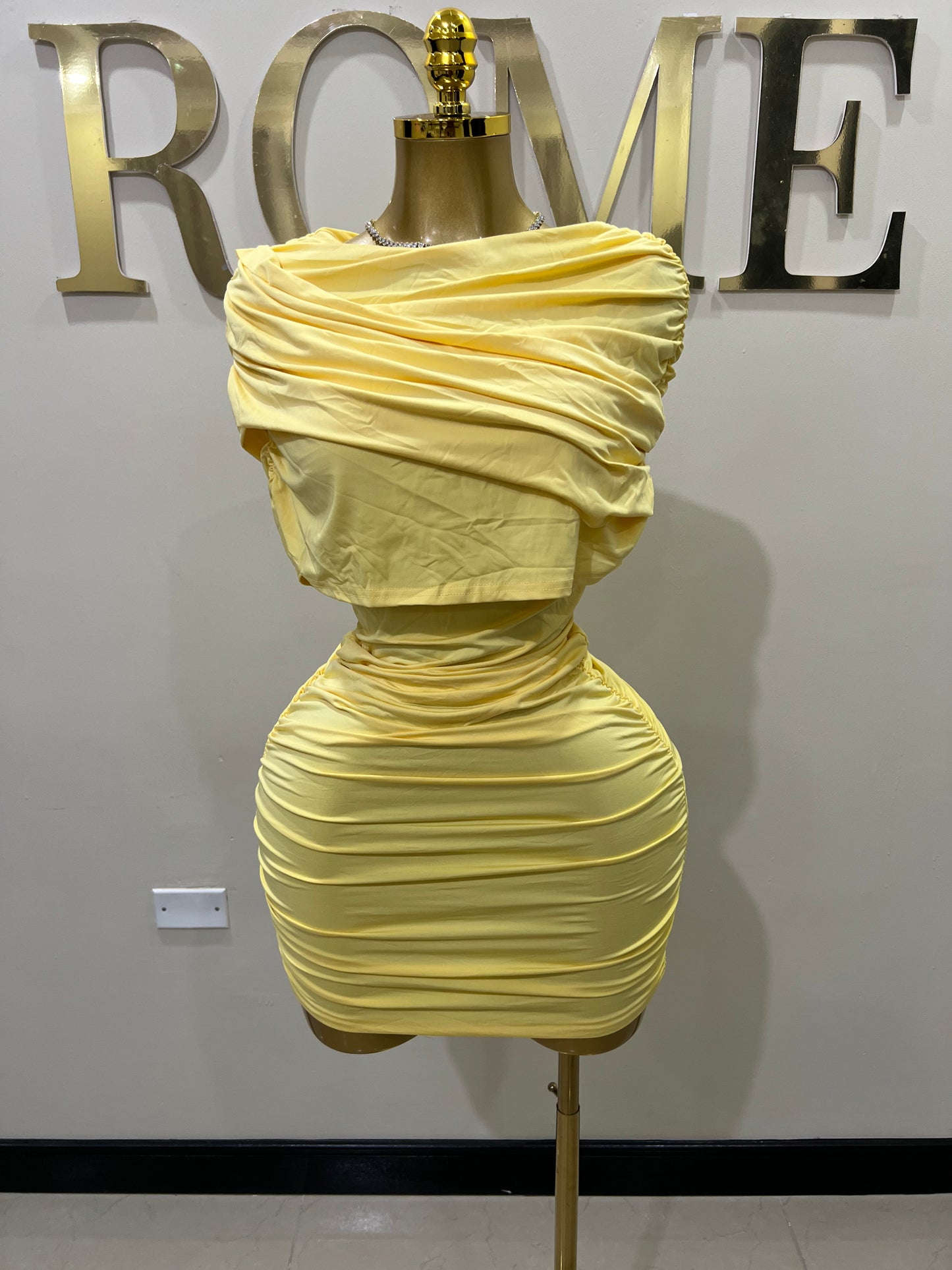Samira Double Shoulders Dress (Yellow)