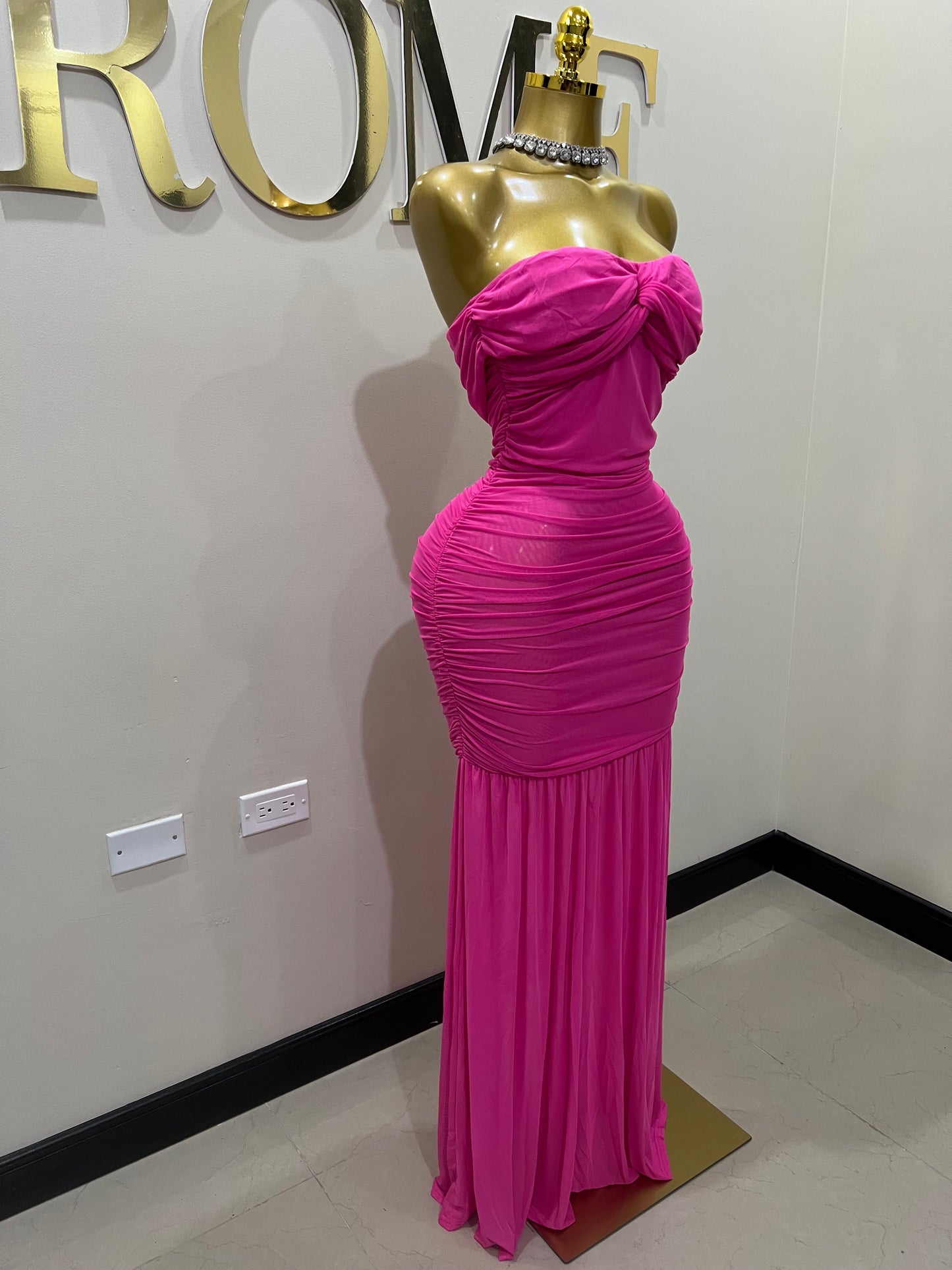 Sophie Off Shoulder Mesh Dress (Pink)