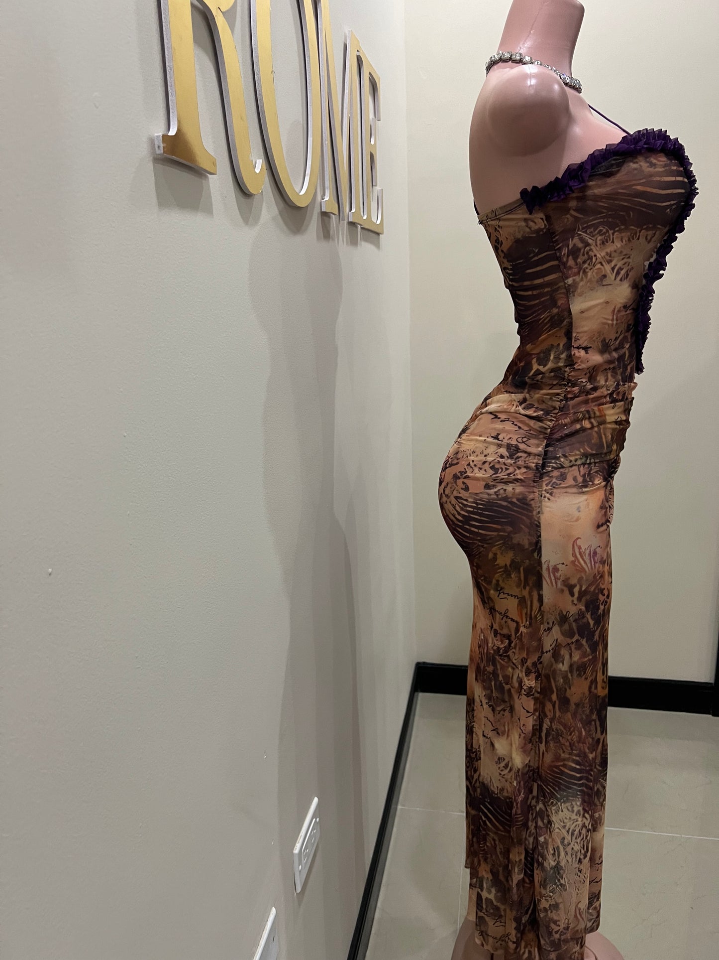 Mila Vibe Sheer Dress (Brown - Multi Colored 2)