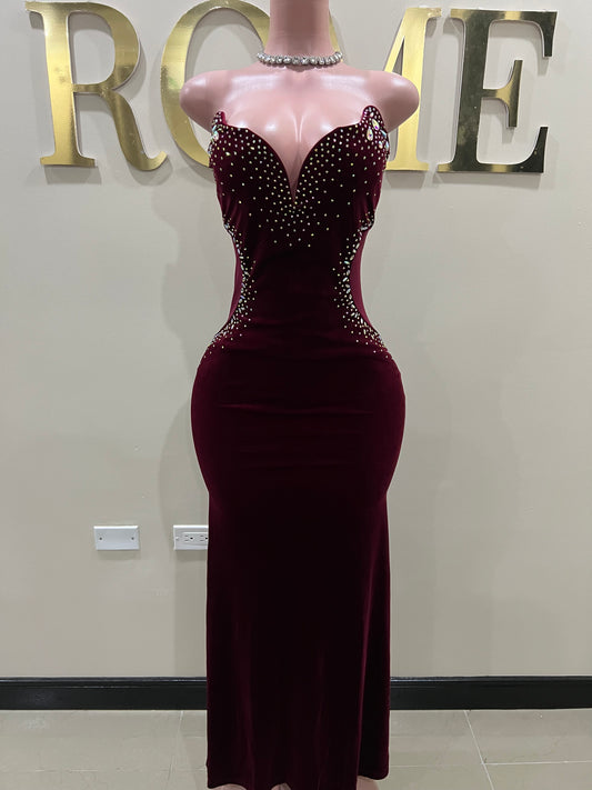 Chloe Colourful Crystal  Dress (Burgundy)