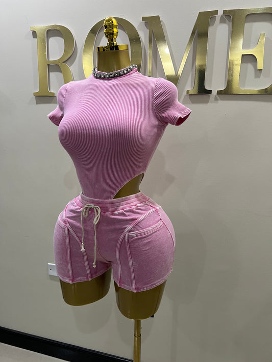 Tianna Bodysuit Shorts Set (Pink)