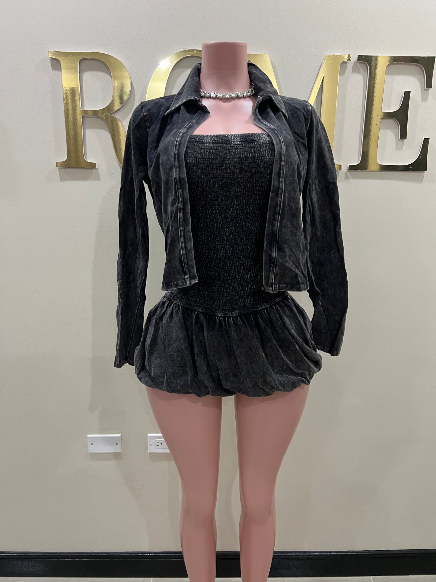 Jordyn Pumpkin Dress & Jacket Set (Black)