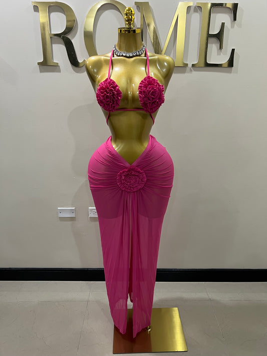 Cassie Flower 3 Pcs Mesh Skirt Set (Pink)