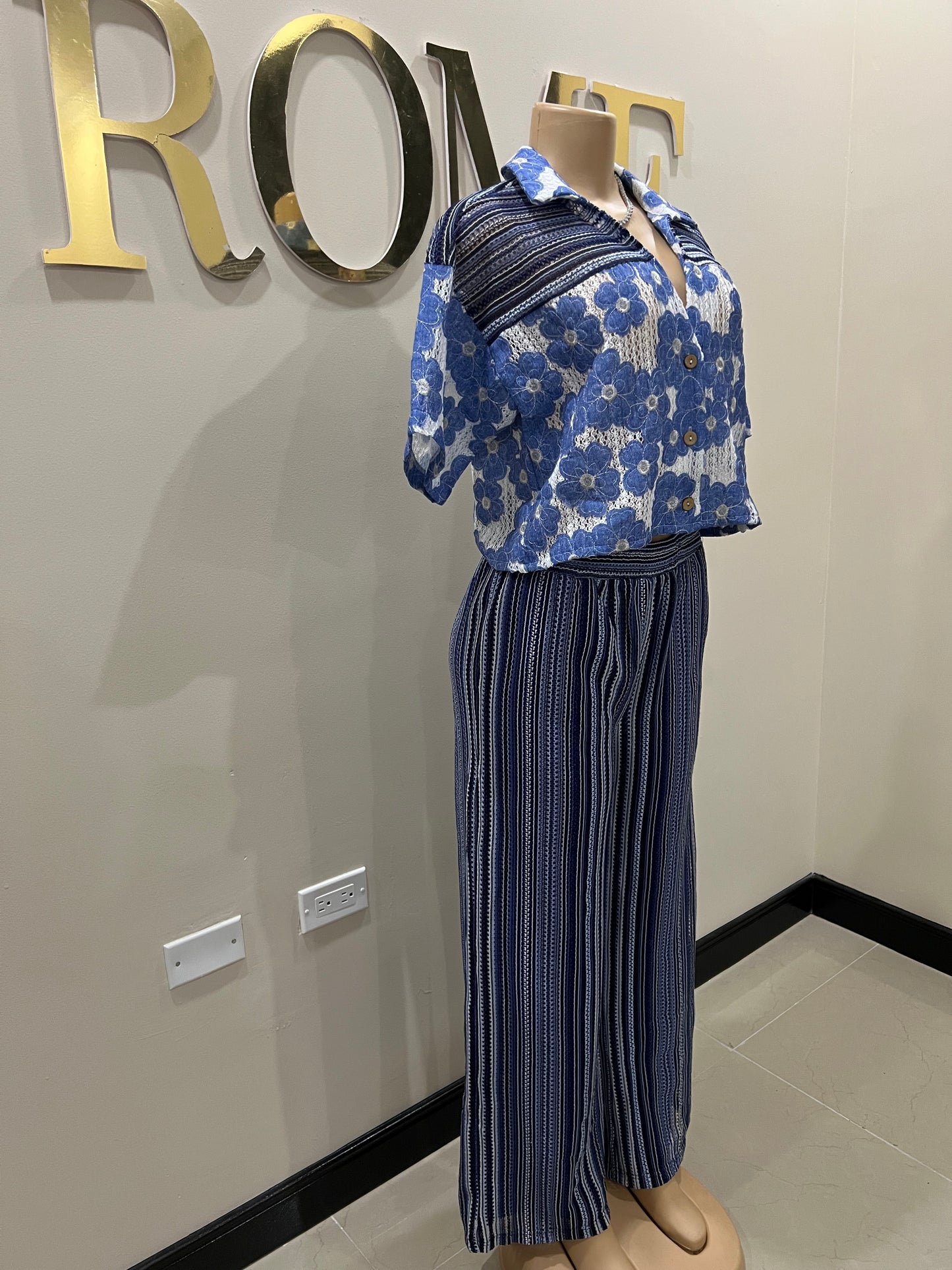 Palmero Flowers Pants Set (Blue)