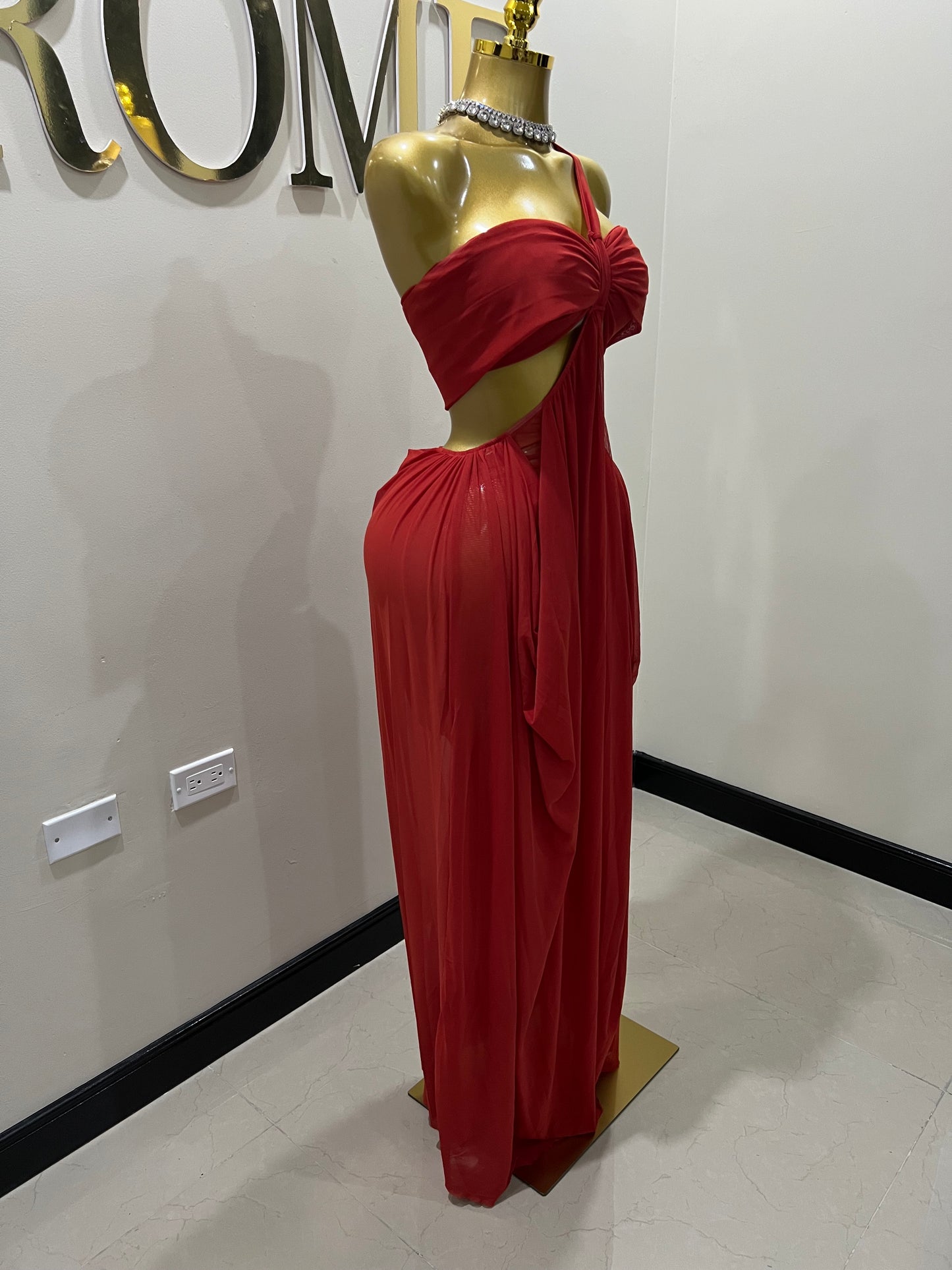 Ruby Mesh Dress (Brick Red)