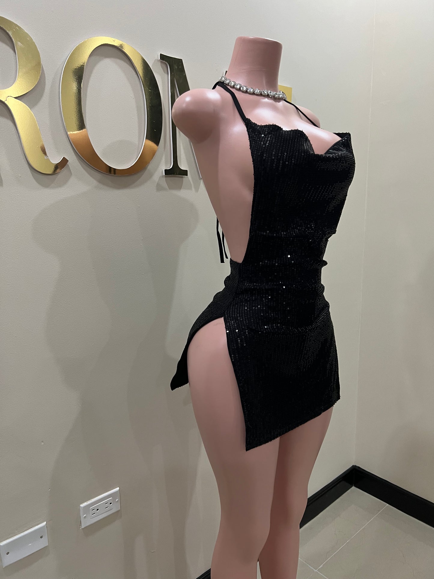 Kim Super Mini Backless Dress (Black)