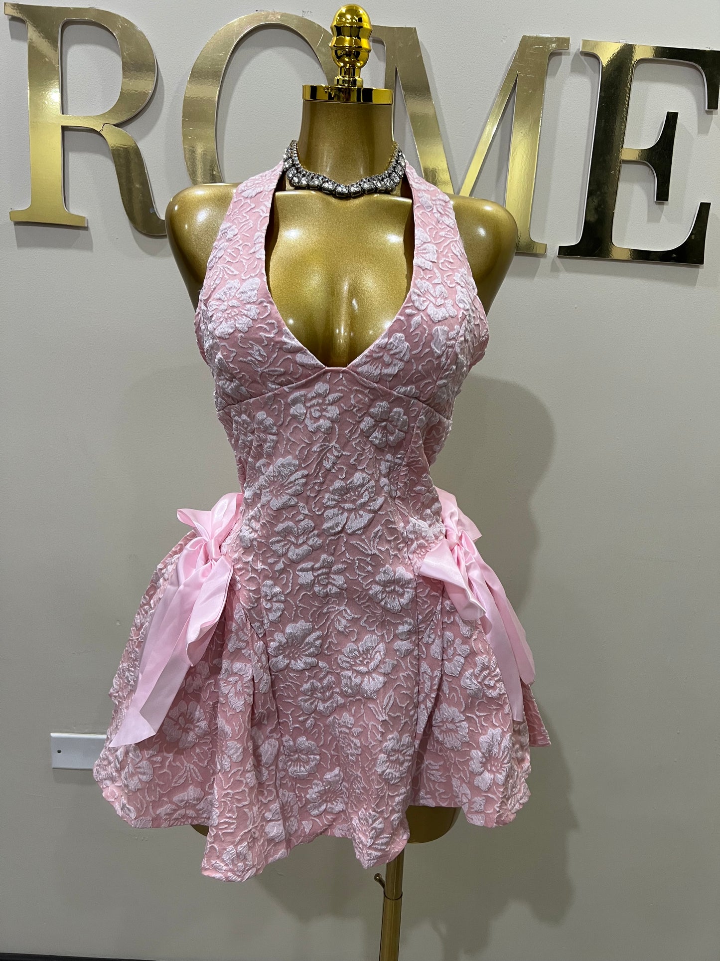 Diana Princess Bow Mini Dress (Pink)