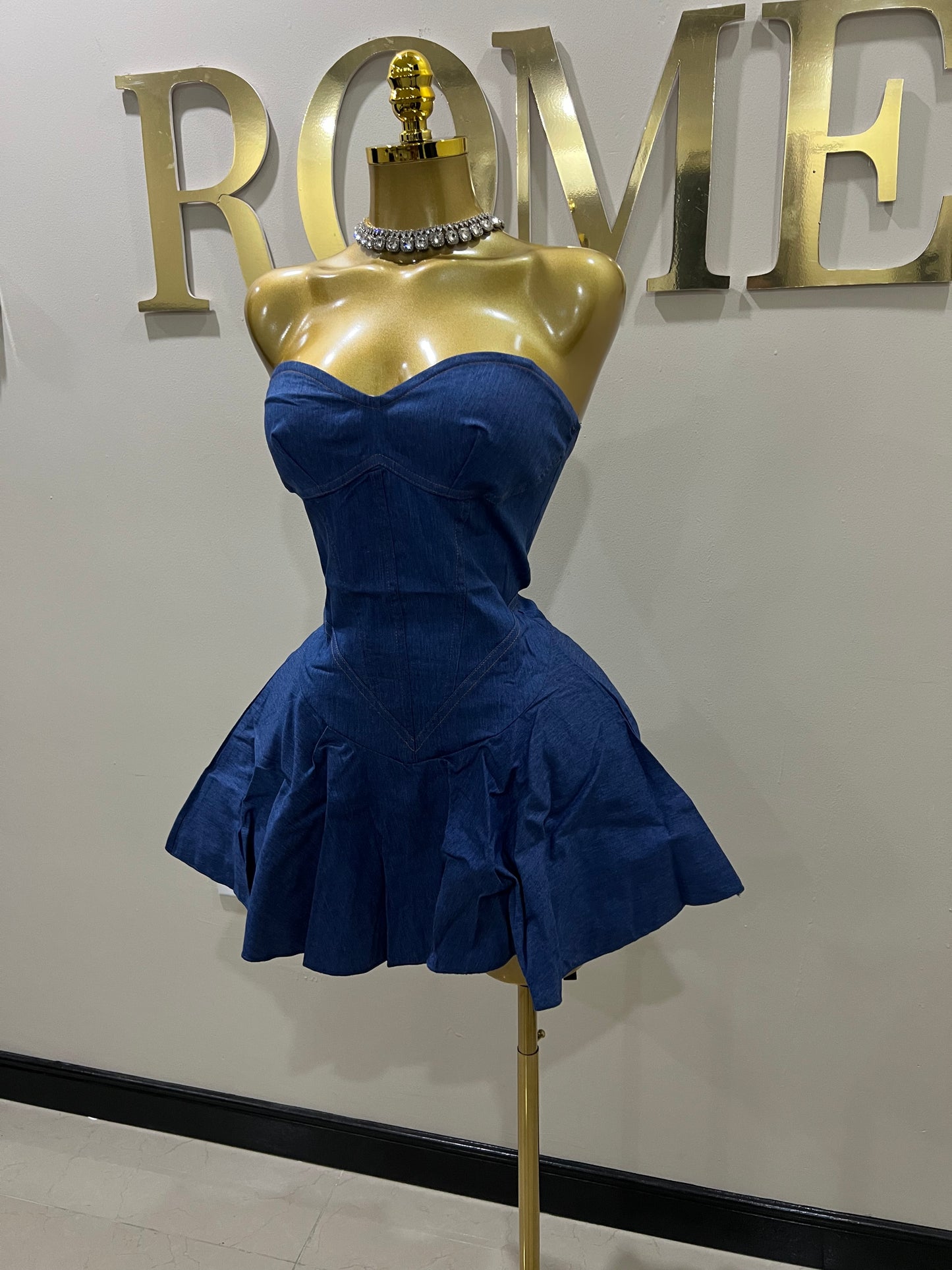 Denim Sweatheart Dress (Blue)