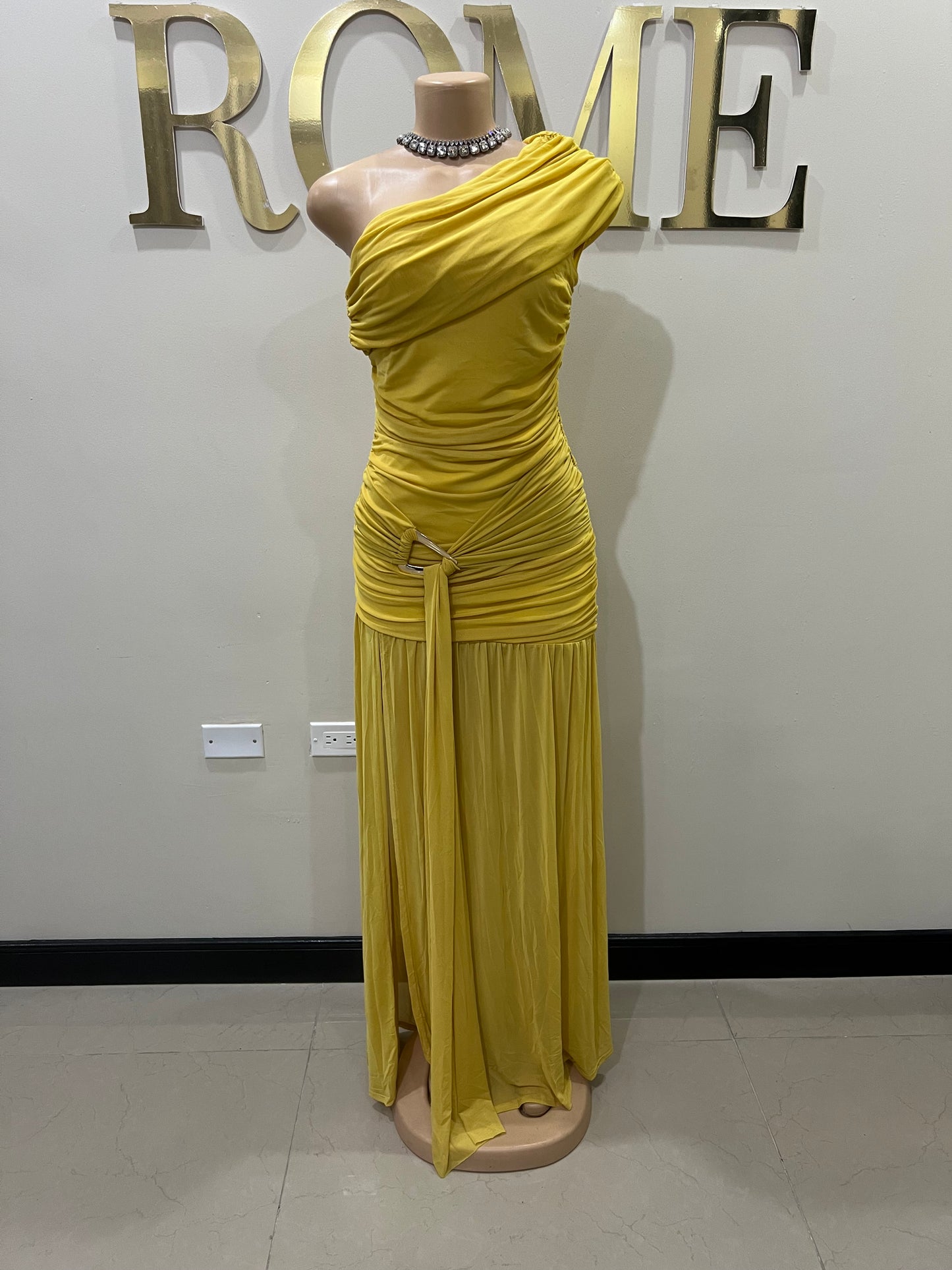 Nara Michelle Angle Mesh Split Dress (Yellow)