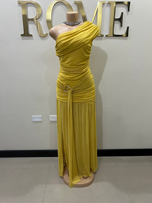 Nara Michelle Angle Mesh Split Dress (Yellow)