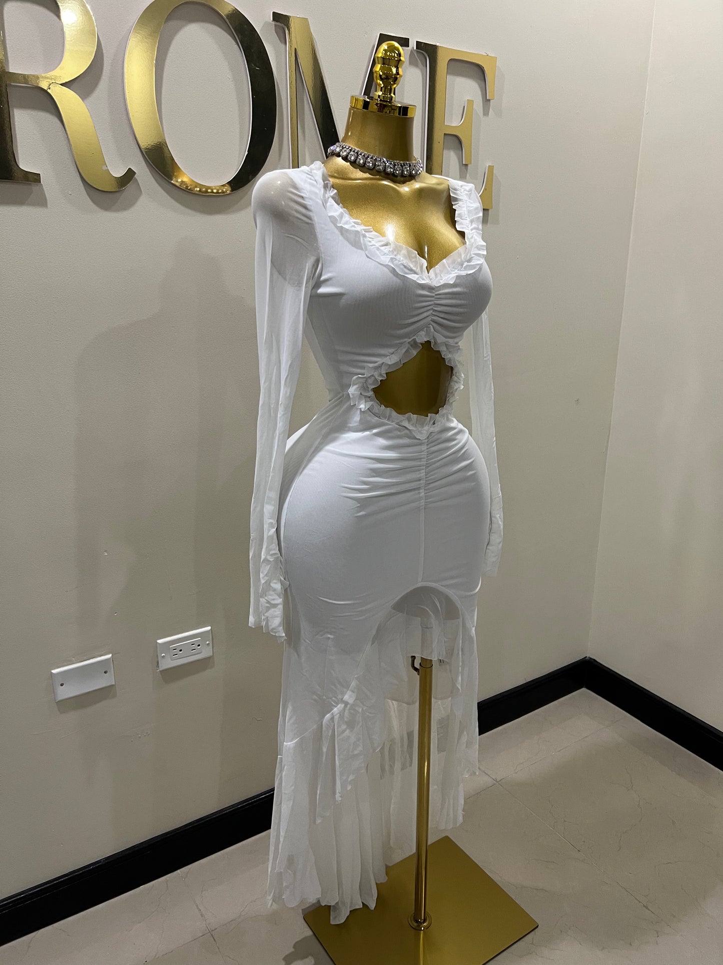 Mila Long Sleeve Dress (White)