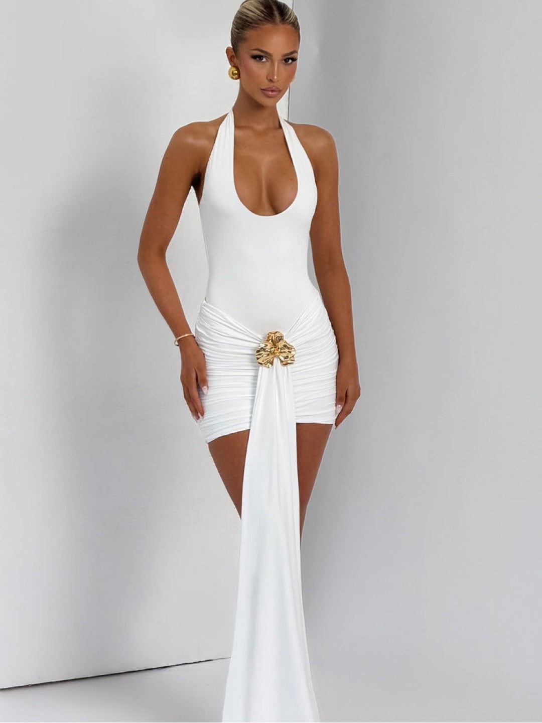 Nara Petal Short Dress (White)