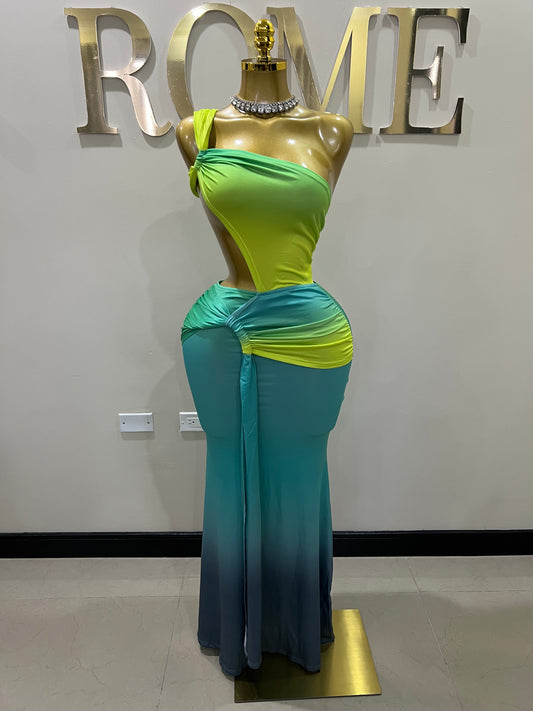 Emma Giselle Multi Dress (Green-Blue)