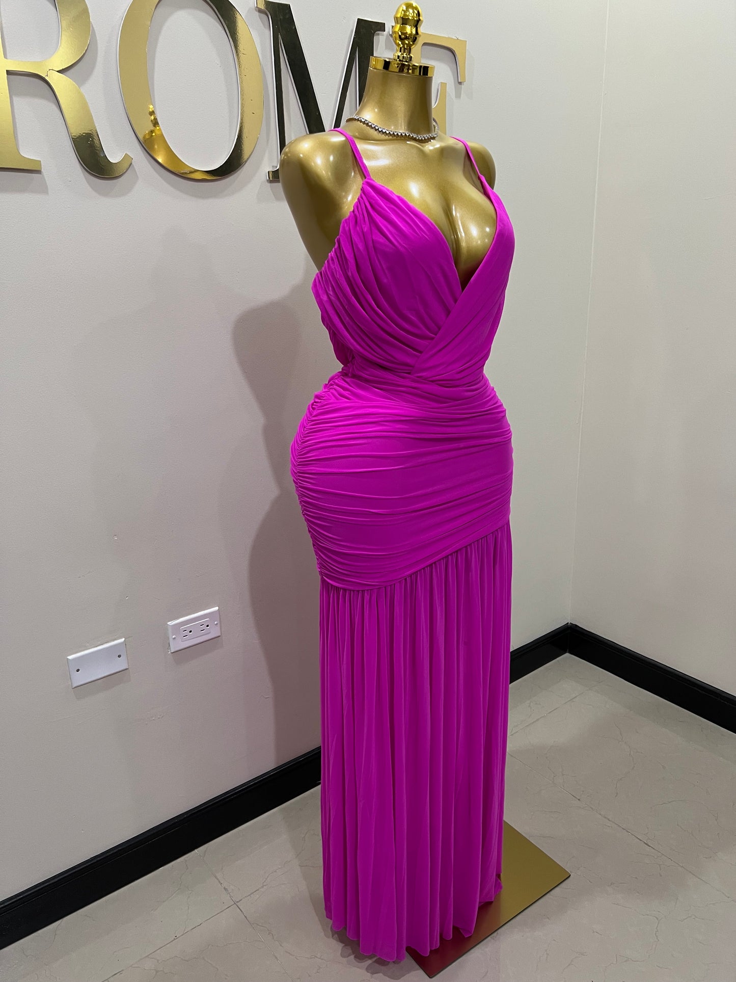 Michelle Celine Strap Dress (Bright Pink)