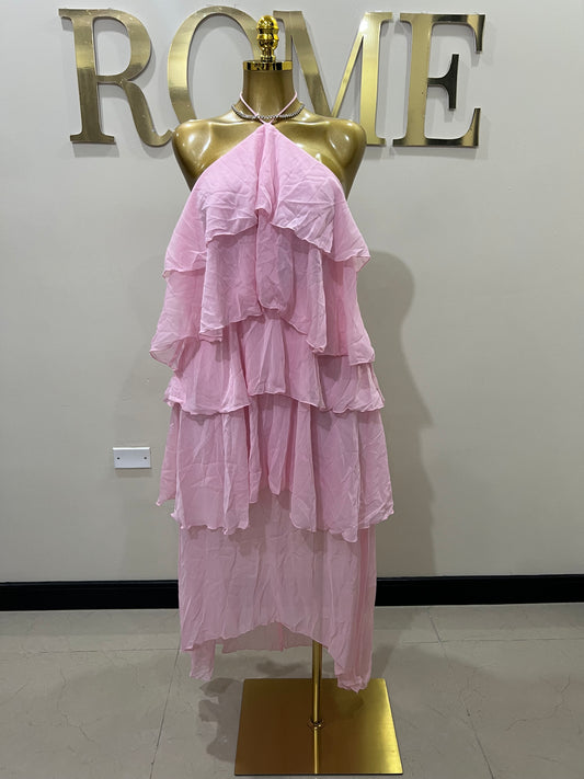 Rumi Ruffle Long Dress (Pink)