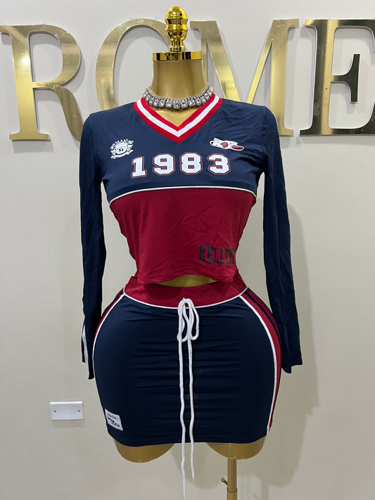 Kitty Stripe Tracksuit Skirt Set