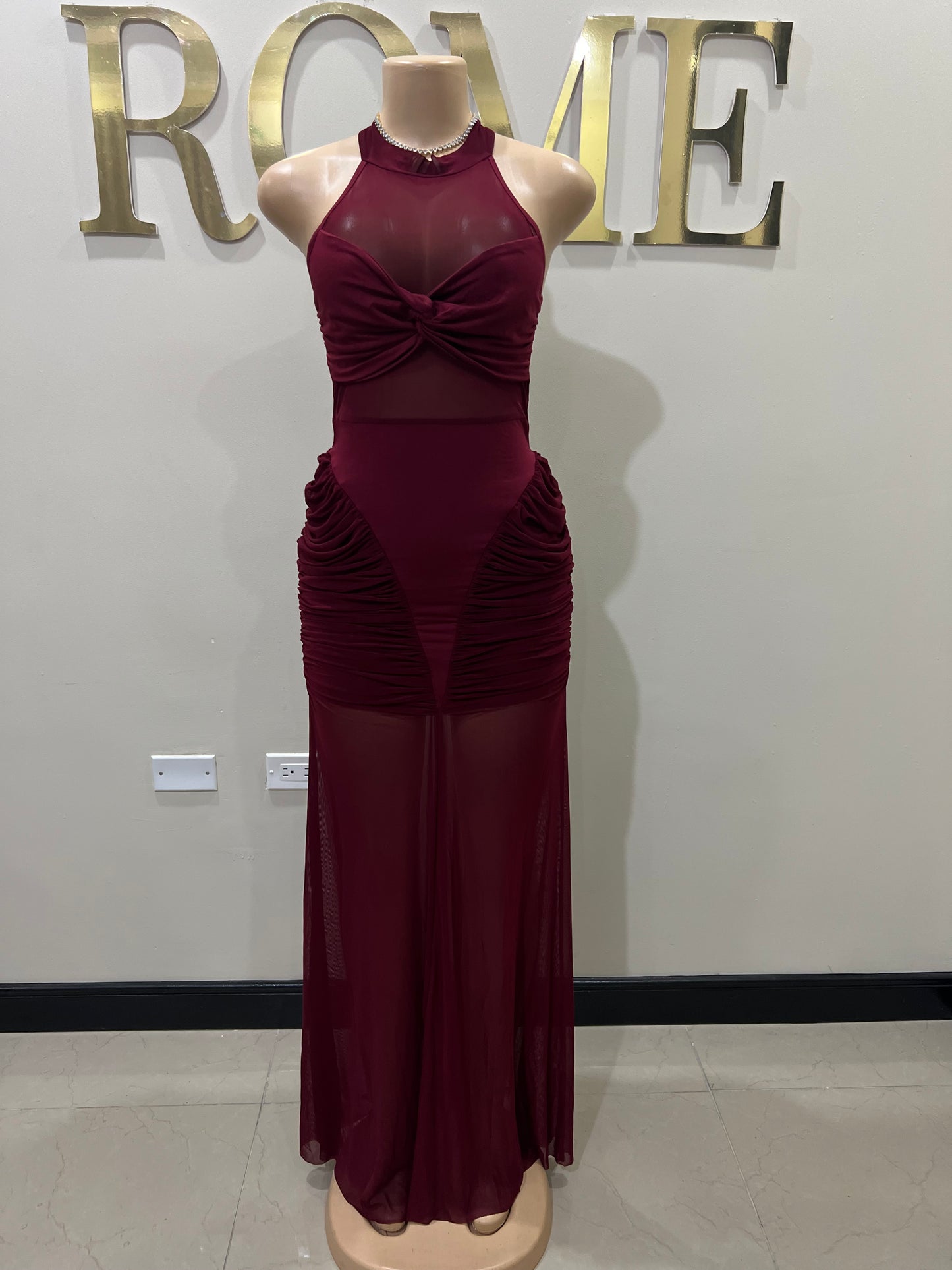 Sweetheart Side Nara Halter Dress (Burgundy)