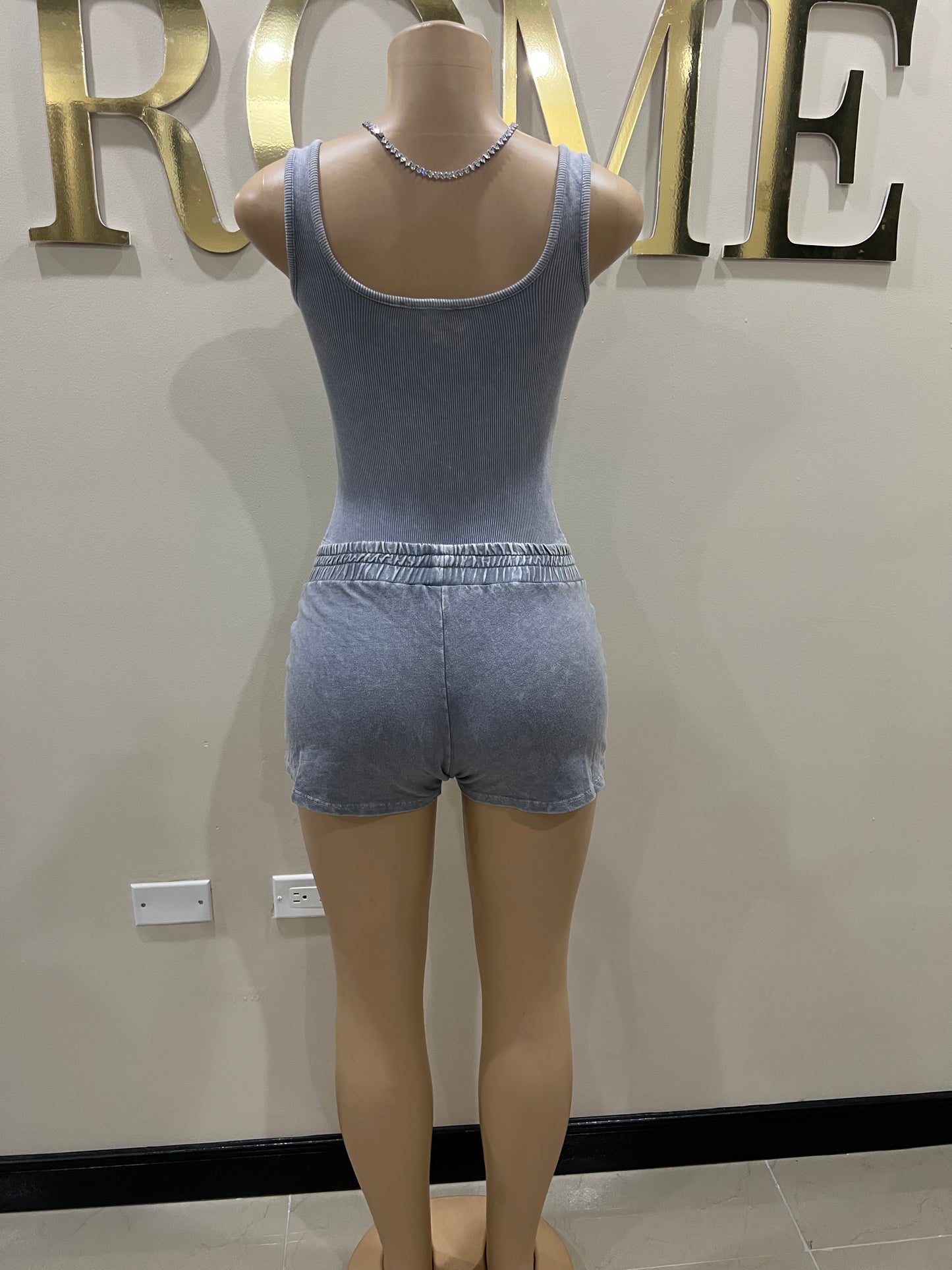 Gianna Bodysuit Laced Shorts Set (Grey)