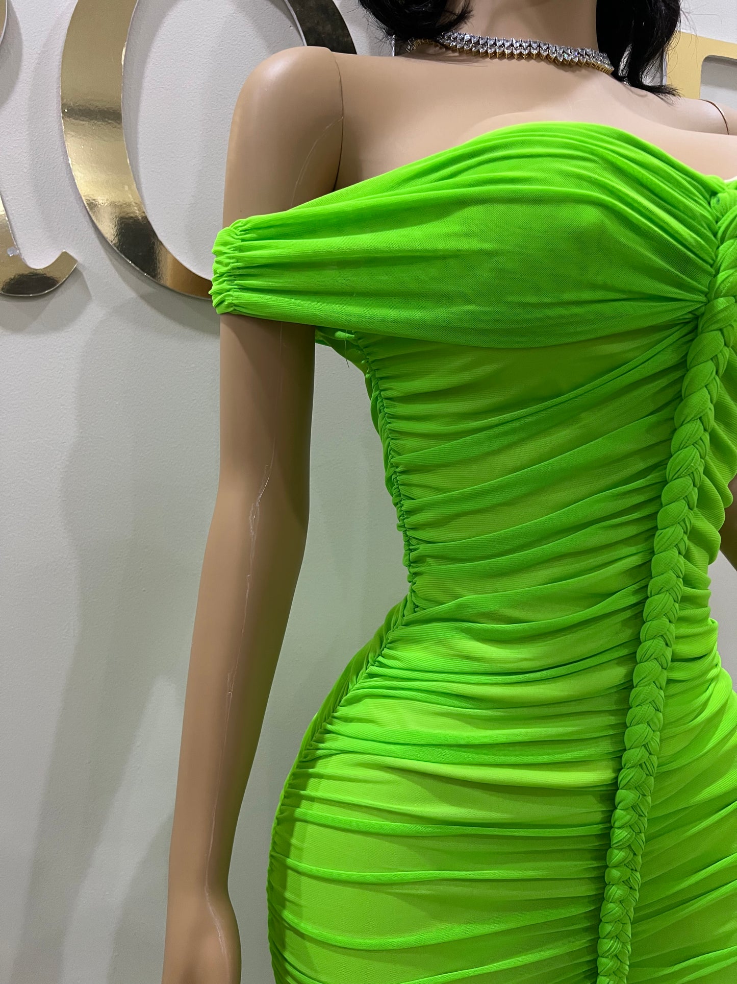 Sophie Off Shoulder Braided Dress (Green)