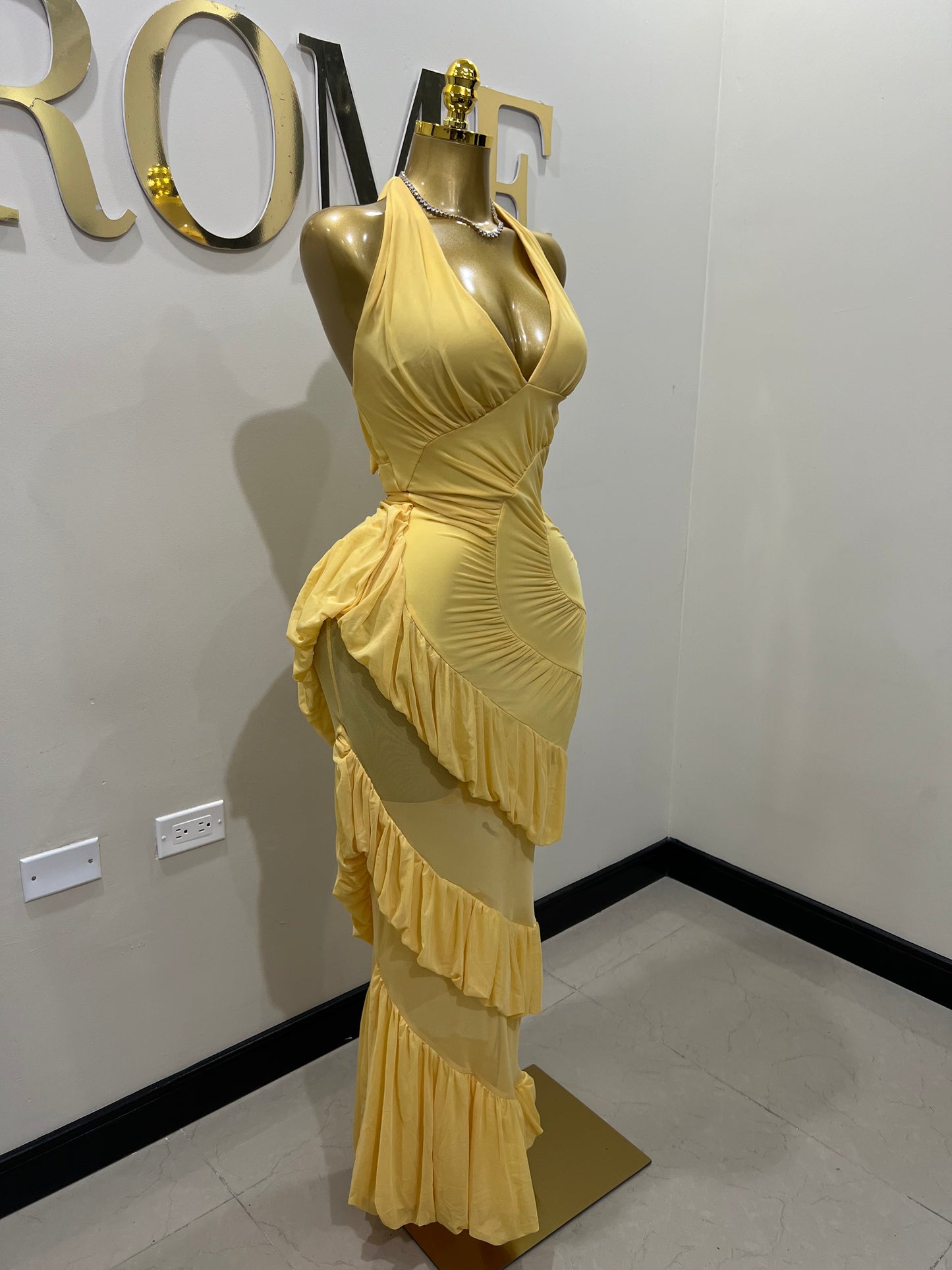 Courtili Ruffle Mesh Dress (Yellow)