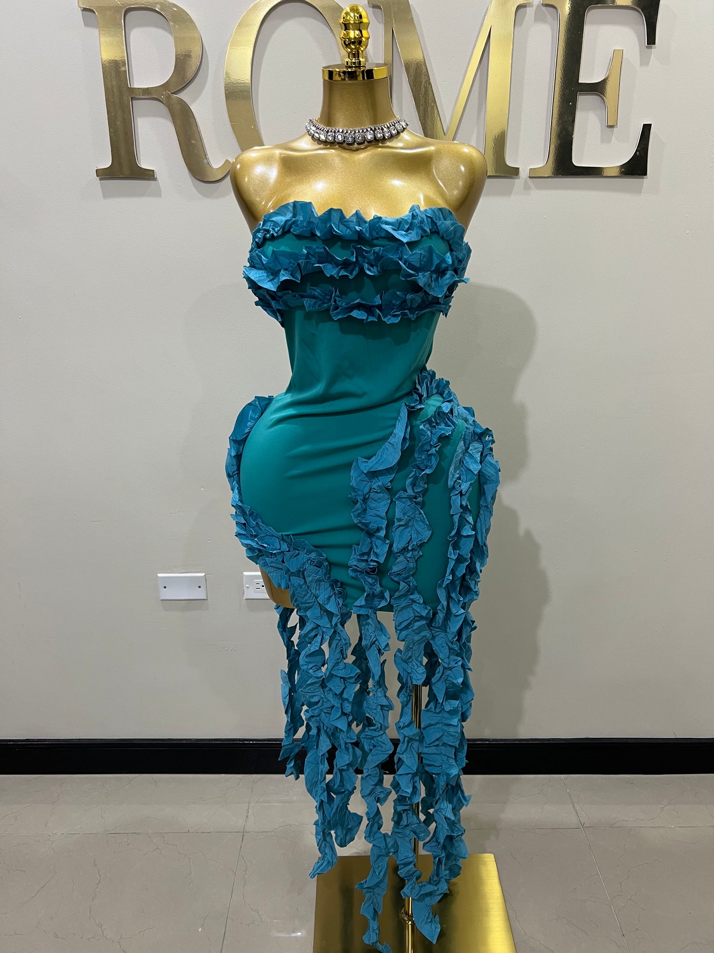 Kate Rouched Mini Dress (Teal Blue)