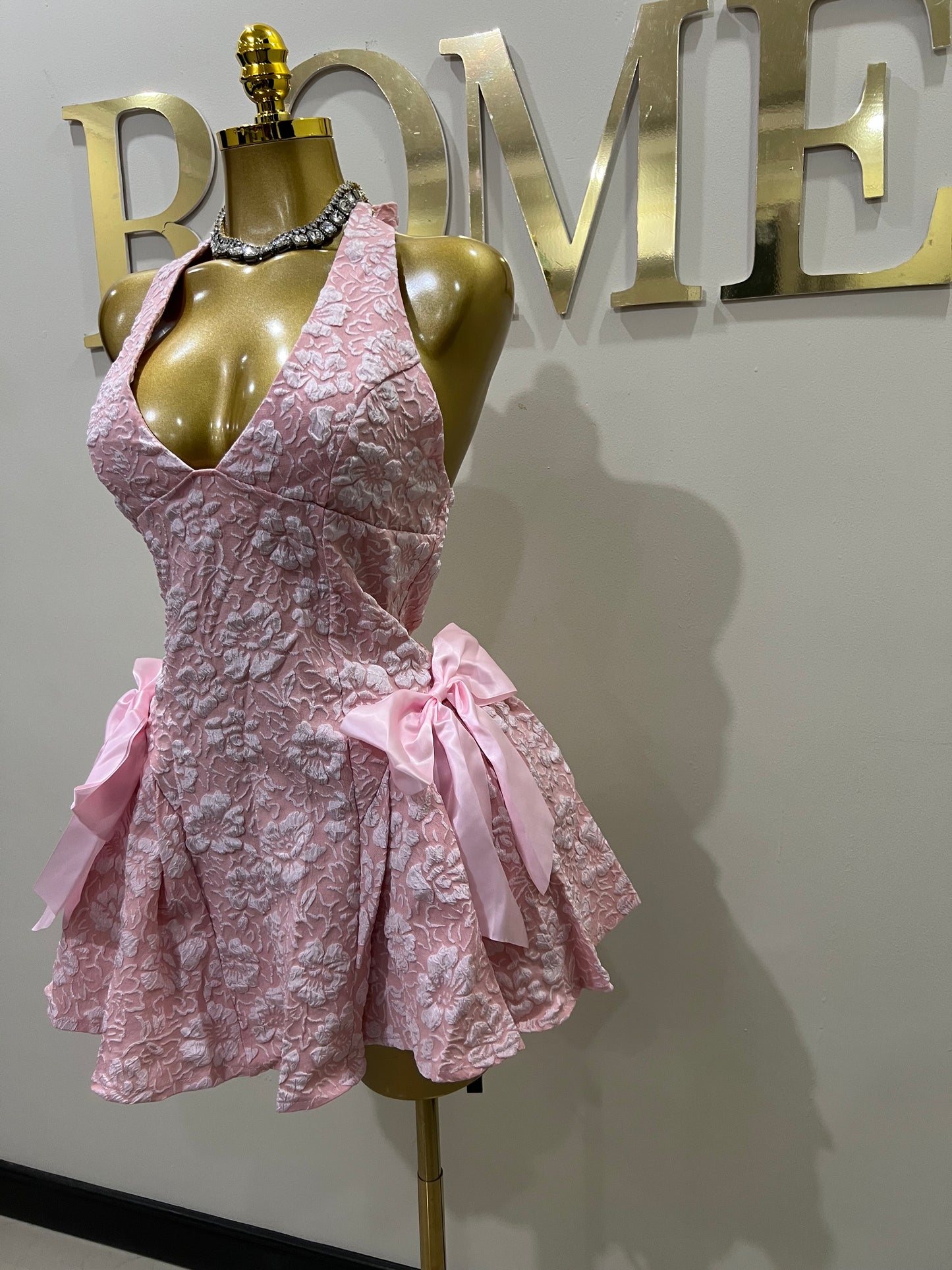 Diana Princess Bow Mini Dress (Pink)